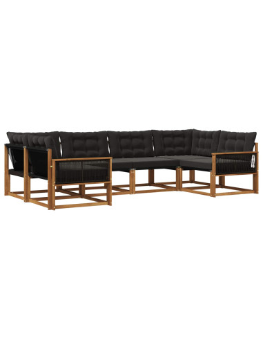 Set di divani da esterno con cuscino 6 pcs Naturale e Nero
