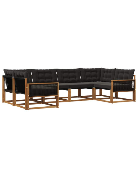Set di divani da esterno con cuscino 6 pcs Naturale e Nero