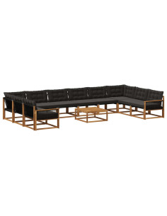 Set di divani da esterno con cuscino 11 pcs Naturale e Nero
