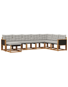 Set di divani da esterno 8 pcs Naturale e Grigio chiaro