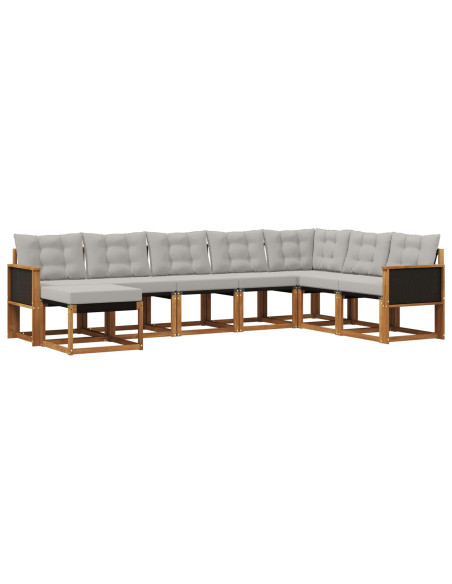 Set di divani da esterno 8 pcs Naturale e Grigio chiaro