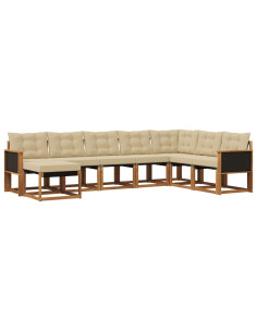Set di divani da esterno con cuscino 8 pcs Naturale e Beige