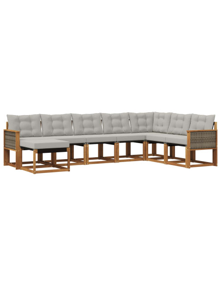 Set di divani da esterno 8 pcs Naturale e Grigio chiaro