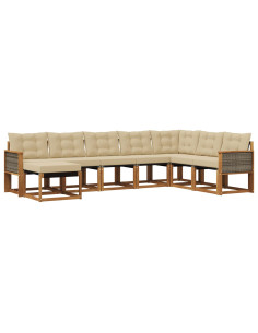 Set di divani da esterno con cuscino 8 pcs Naturale e Beige