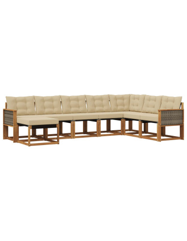 Set di divani da esterno con cuscino 8 pcs Naturale e Beige