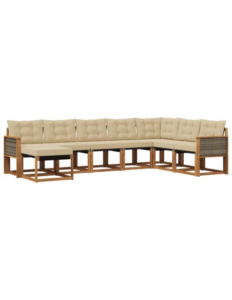 Set di divani da esterno con cuscino 8 pcs Naturale e Beige