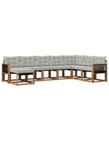 Set di divani da esterno 8 pcs Naturale e Grigio chiaro