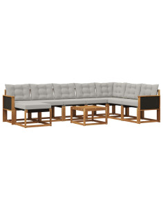 Set di divani da esterno 9 pcs Naturale e Grigio chiaro