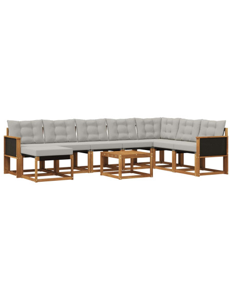 Set di divani da esterno 9 pcs Naturale e Grigio chiaro
