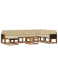 Set di divani da esterno con cuscino 9 pcs Naturale e Beige