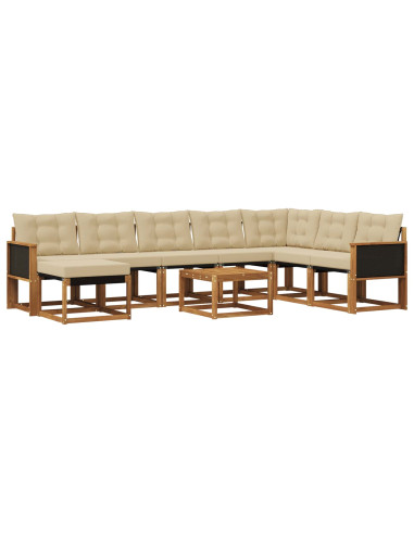 Set di divani da esterno con cuscino 9 pcs Naturale e Beige