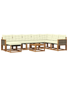 Set di divani da esterno con cuscino 9 pcs Naturale e Crema