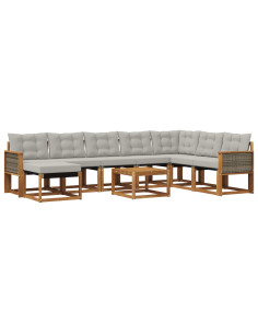 Set di divani da esterno 9 pcs Naturale e Grigio chiaro