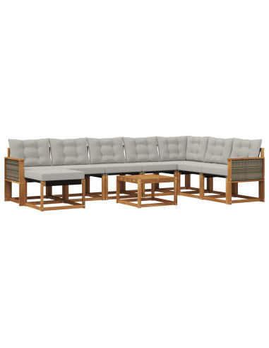 Set di divani da esterno 9 pcs Naturale e Grigio chiaro