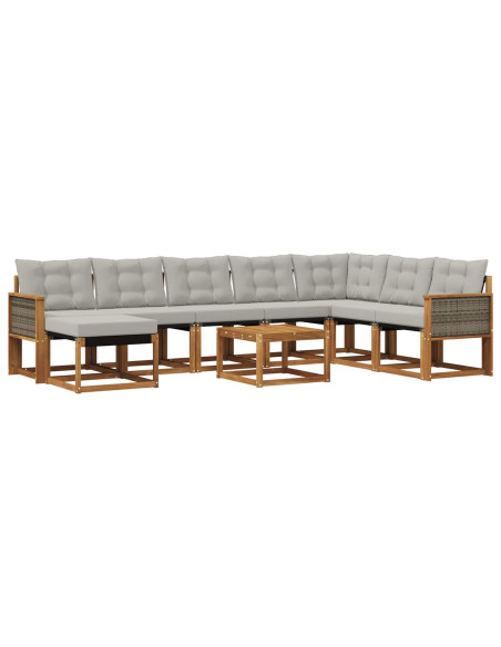 Set di divani da esterno 9 pcs Naturale e Grigio chiaro