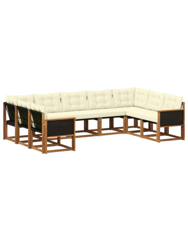 Set di divani da esterno con cuscino 9 pcs Naturale e Crema