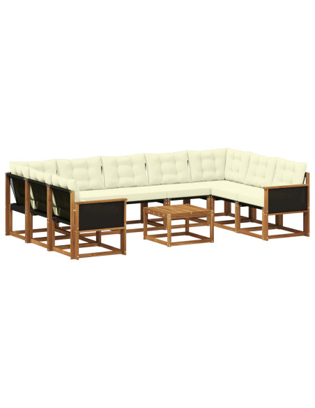 Set di divani da esterno con cuscino 10 pcs Naturale e Crema