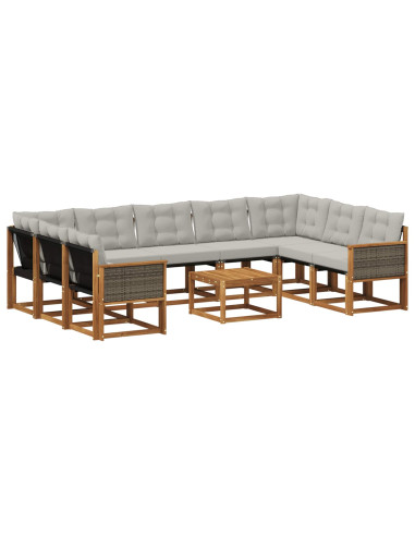 Set di divani da esterno 10 pcs Naturale e Grigio chiaro