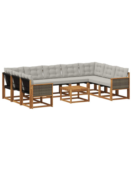 Set di divani da esterno 10 pcs Naturale e Grigio chiaro