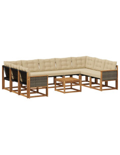 Set di divani da esterno con cuscino 10 pcs Naturale e Beige