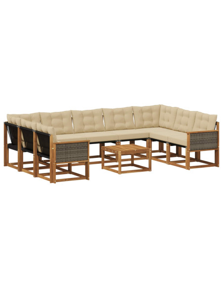 Set di divani da esterno con cuscino 10 pcs Naturale e Beige