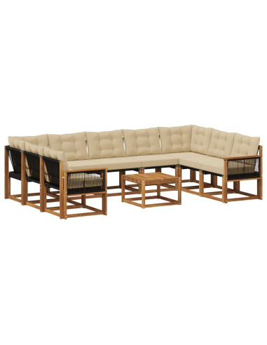 Set di divani da esterno con cuscino 10 pcs Naturale e Beige