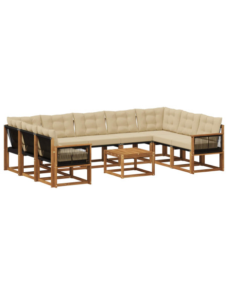 Set di divani da esterno con cuscino 10 pcs Naturale e Beige