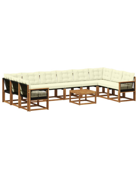 Set di divani da esterno con cuscino 11 pcs Naturale e Crema