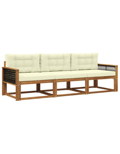 Set di divani da esterno con cuscino 3 pcs Naturale e Crema