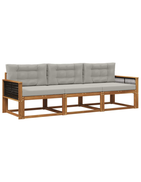 Set di divani da esterno 3 pcs Naturale e Grigio chiaro