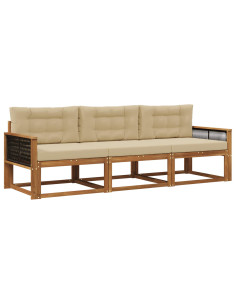 Set di divani da esterno con cuscino 3 pcs Naturale e Beige