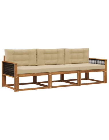 Set di divani da esterno con cuscino 3 pcs Naturale e Beige