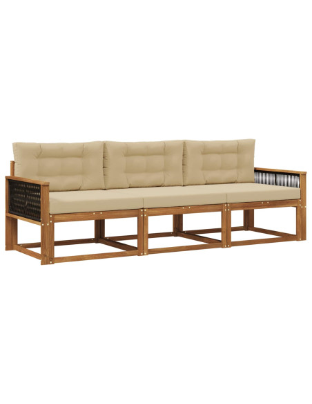 Set di divani da esterno con cuscino 3 pcs Naturale e Beige