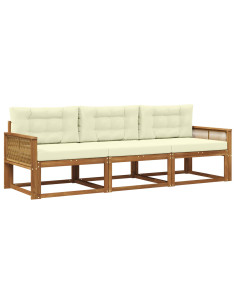 Set di divani da esterno con cuscino 3 pcs Naturale e Crema