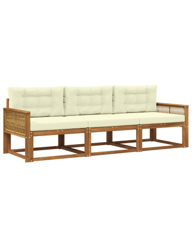 Set di divani da esterno con cuscino 3 pcs Naturale e Crema