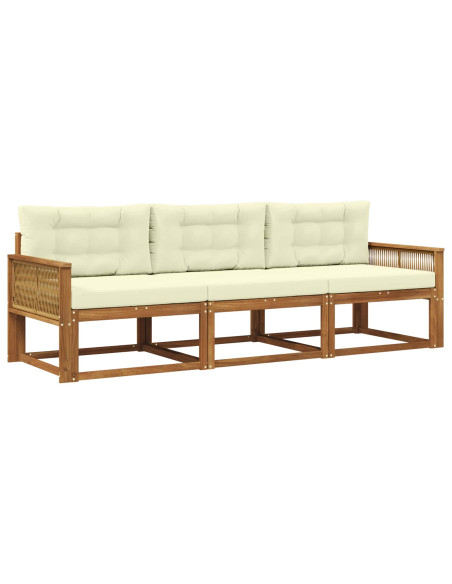 Set di divani da esterno con cuscino 3 pcs Naturale e Crema