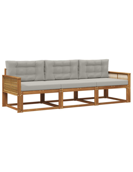Set di divani da esterno 3 pcs Naturale e Grigio chiaro