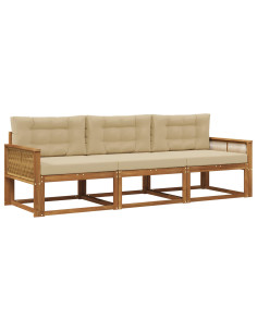 Set di divani da esterno con cuscino 3 pcs Naturale e Beige
