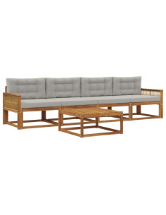 Set di divani da esterno 5 pcs Naturale e Grigio chiaro