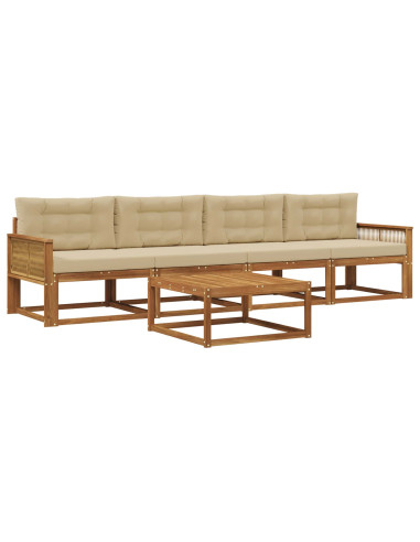 Set di divani da esterno con cuscino 5 pcs Naturale e Beige