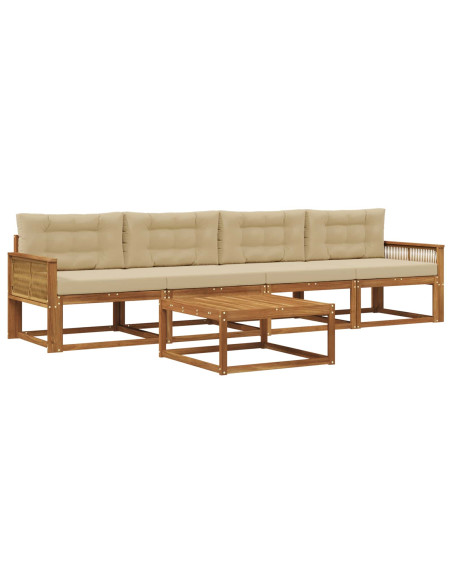 Set di divani da esterno con cuscino 5 pcs Naturale e Beige
