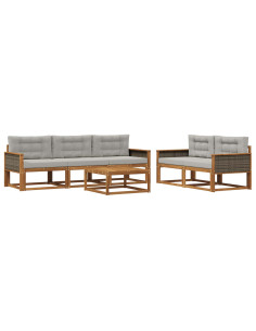 Set di divani da esterno 6 pcs Naturale e Grigio chiaro
