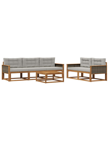 Set di divani da esterno 6 pcs Naturale e Grigio chiaro