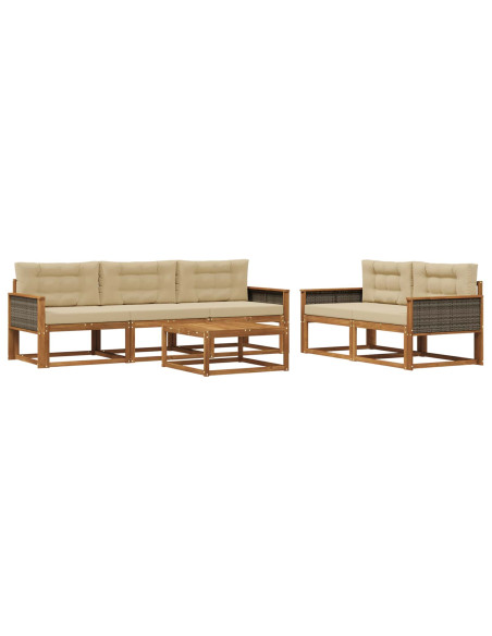 Set di divani da esterno con cuscino 6 pcs Naturale e Beige