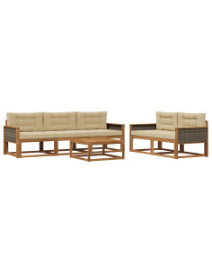 Set di divani da esterno con cuscino 6 pcs Naturale e Beige 2