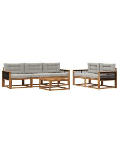 Set di divani da esterno 6 pcs Naturale e Grigio chiaro