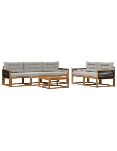 Set di divani da esterno 6 pcs Naturale e Grigio chiaro