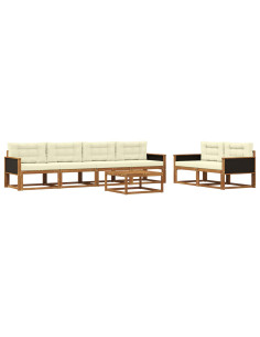 Set di divani da esterno con cuscino 7 pcs Naturale e Crema