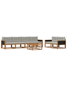 Set di divani da esterno 7 pcs Naturale e Grigio chiaro