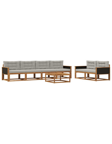 Set di divani da esterno 7 pcs Naturale e Grigio chiaro